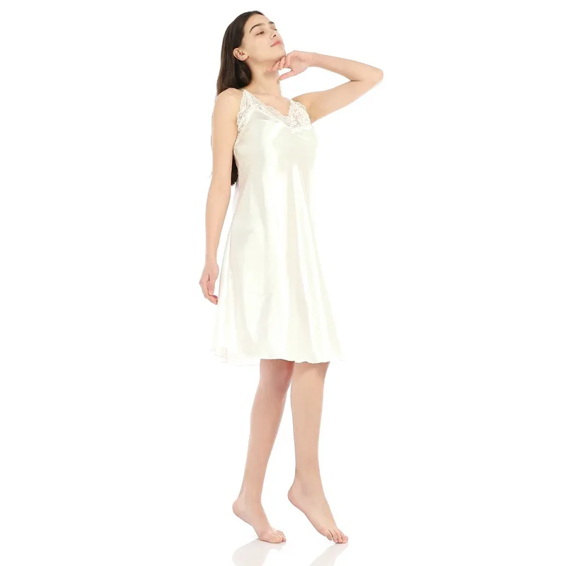 

Simulation Silk Nightdress Ladies Sexy Lace Sling Sexy Home Service Summer Comfortable Ice Silk Pajamas Female Summer