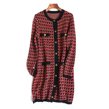 

Long Cardigan Autumn 2020 New Round Collar Long Sleeve Straight Temperament Wool Sweater Women