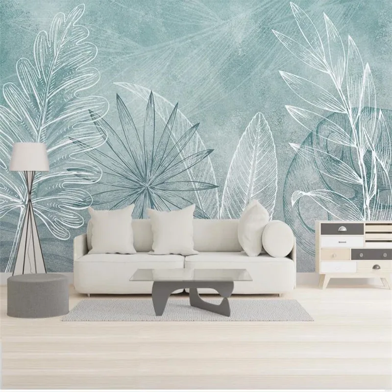

Custom large 3D wallpaper mural Nordic hand painted watercolor tropical leaves TV bedroom background wall