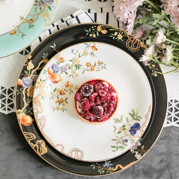 Pomegranate and Flower Pattern Bone China Bowl and Plate with Phnom Penh