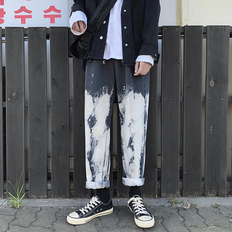 

Hip Hop Jeans Men Fashion Gradient Washed Casual Denim Pants Men Streetwear Loose Straight Jean Trousers Male Clothes S-2XL