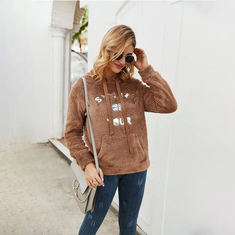 

2019 Autumn And Winter New Style Plush Hoodie WOMEN'S Dress College Style Pullover Loose-Fit Outdoor Hoodie Coat
