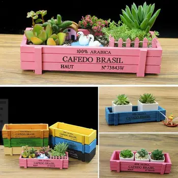 

Vintage Garden Wood Plant Pot Decorative succulent Device Rectangle Wooden Flower Table Boxes Gardening planter Crates Pot R0K5