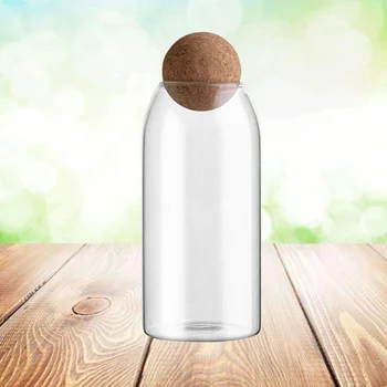 

1200ML Transparent Glass Storage Tank Borosilicate Glass Sealed Cans Food Grains Container with Cork (Round Ball, L)