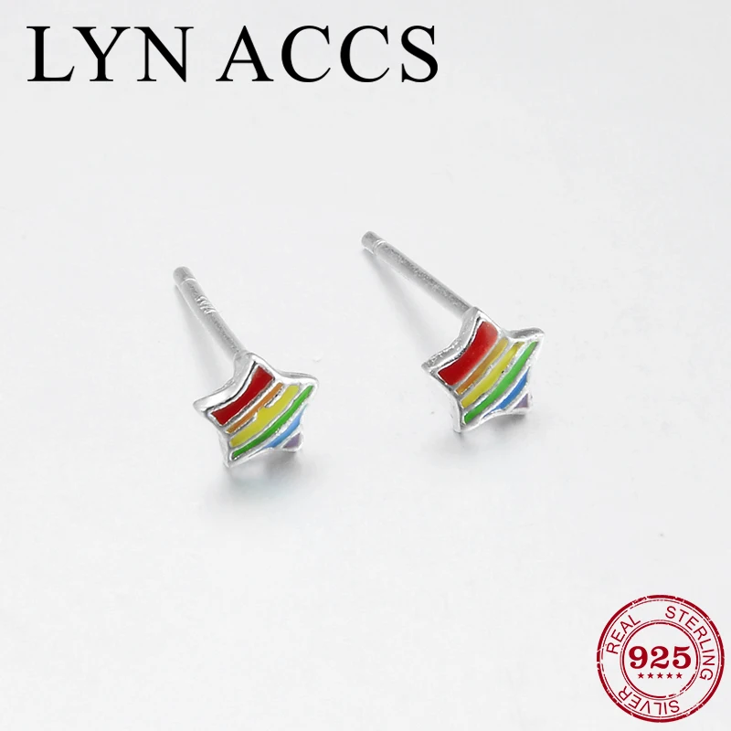 

Hot sale 925 Sterling Silver Star Studs Earrings Enamel Rainbow Earrings for Women/Girl luxury Party Fine Jewelry Gift 2019