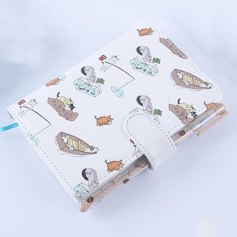 New Cute Cat Notebook Stationery Leather Cover Kids Notebook With Color Paper Binder Diary Gift