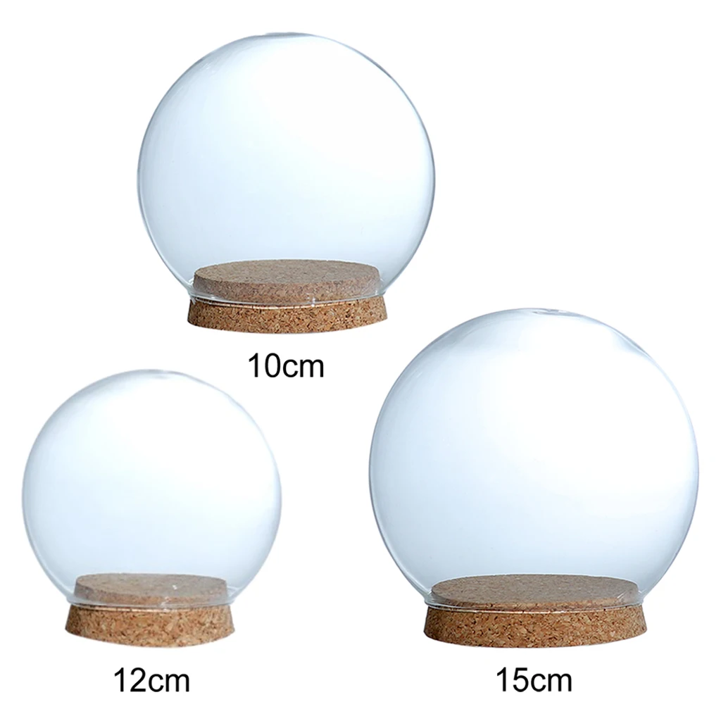 Modern Handcraft Glass Dome Cover Dry Flower Vase with Wood Cork Base Landcrape Figurines Model Display Artwork