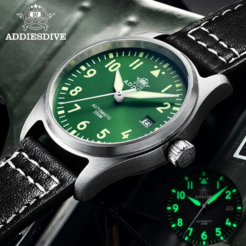 Addies Men Pilot Watch NH35 Automatic Mechanical Diver Watch C3 Luminous  Men's Watches Divers Sapphire Crystal 200m Dive Watch - AliExpress Watches