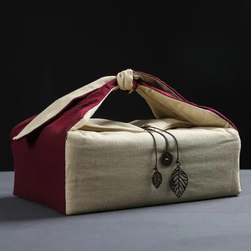 Portable Outdoor Travel Camp Teaware Storage Bag Handmade Linen Cloth Quick Cup Tea Cozies Handbag For Teapot Tea Tray LA447 tea storage bags