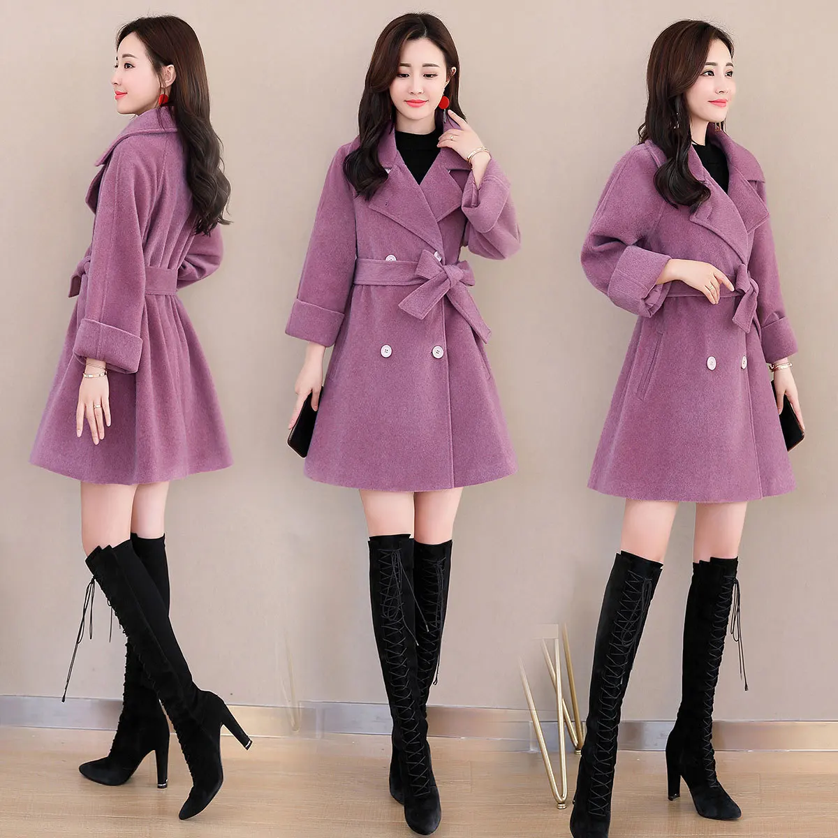

Woolen Jacket Women's Mid-length 2019 New Style Autumn And Winter Versatile Elegant Short-height Woolen Cloth Graceful Popular O