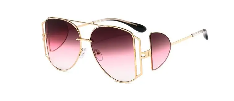 Металлические солнцезащитные очки больших размеров для женщин, роскошные брендовые Винтажные Солнцезащитные очки в стиле стимпанк с черной боковой защитой, мужские солнцезащитные очки в стиле пилота UV400 - Цвет линз: deep red