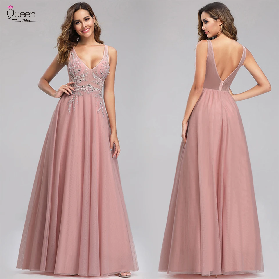

A-Line Evening Dress Sleeveless Floor-length Sequined Backless Tulle Dress Zipper-up Dress for Party