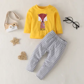 

2020 New Newborn Winter Set Baby Newborn Baby Boy Girl Cotton Clothes Wave Striped Pullover Tops Pants Clothes 2PCS Outfits Set