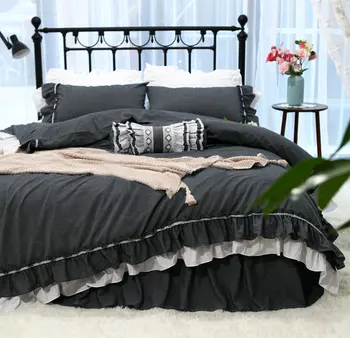 

Romantic elegant lace bedding set,full queen king cotton fairyfair ruffle double home textile bedspread pillow case duvet cover