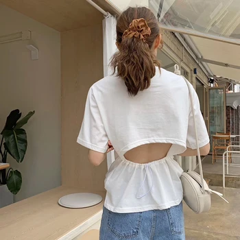 

SuperAen Summer New 2020 T Shirts Women Korean Style Solid Color Cotton Wild Casual Ladies T Shirts Short Sleeve Fashion Tops