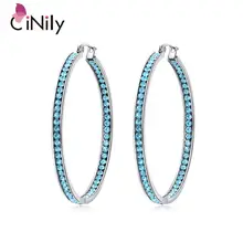 CiNily, 9 тонов, серебро, розовое золото, черный цвет, серьги-кольца, нержавеющая сталь, CZ кристалл, большой круглый круг, рок, панк, полностью ювелирное изделие