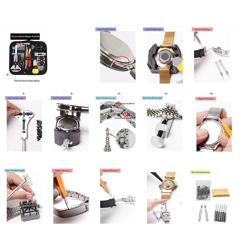 Watch Repair Kit Watch Repair Tool Kit Strap Link Disassembling Tool Portable Case Multifunctional Appliance