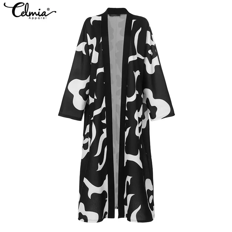 amazing Oversized Women Printed Cardigan Celmia 2019 Winter Warm Casual Long Sleeve Loose Coats Plus Size F