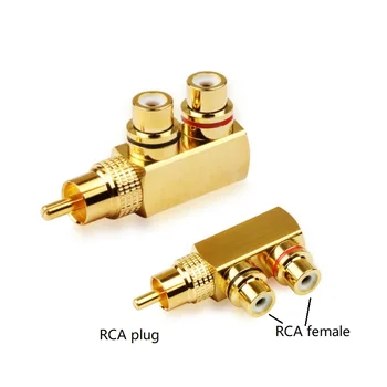 

10PCS/lot Copper Golden Plated RCA Male to 2 RCA Female AV Audio Video Adapter Plug Splitter Converter Connector