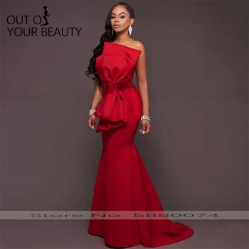 

2020 New Mermain Evening Dress Red Tube Top Personalized Dress With Big Bow Temperament Floor-length Customizable Large Size