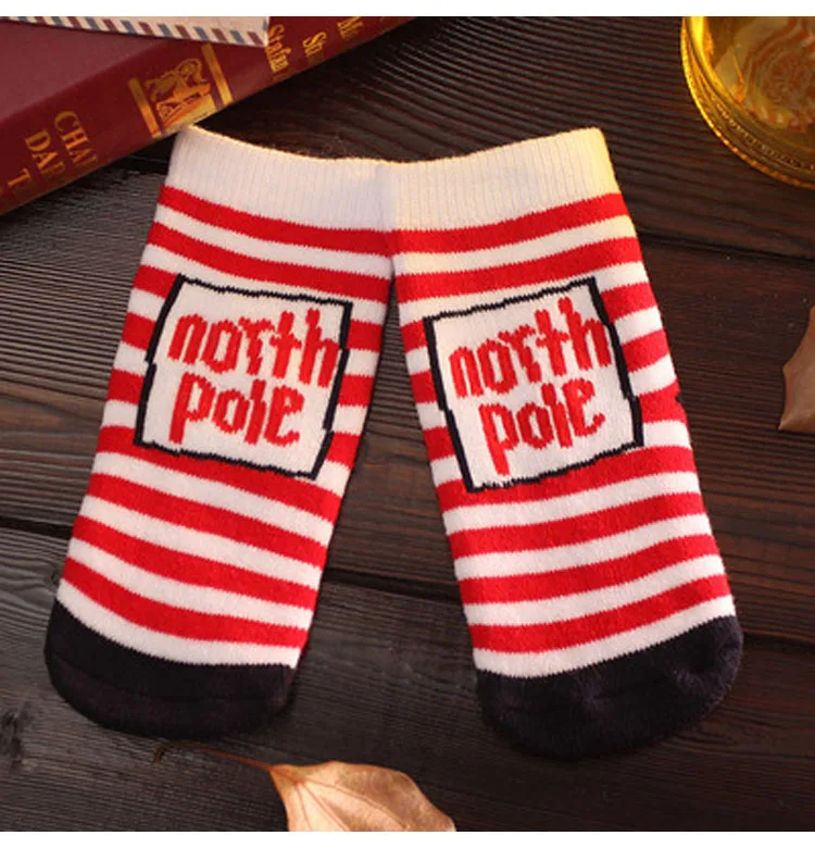 Ortoluckland/детские рождественские носки; зимние теплые хлопковые носки с оленем Давида для мальчиков и девочек; Рождественский подарок; плотные счастливые носки - Цвет: stripe