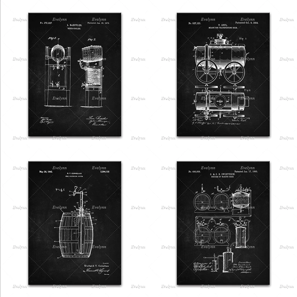 Beer Patent Poster Wall Decor Printable Brewery Art Pump Brewing Home Prints Canvas | Дом и сад