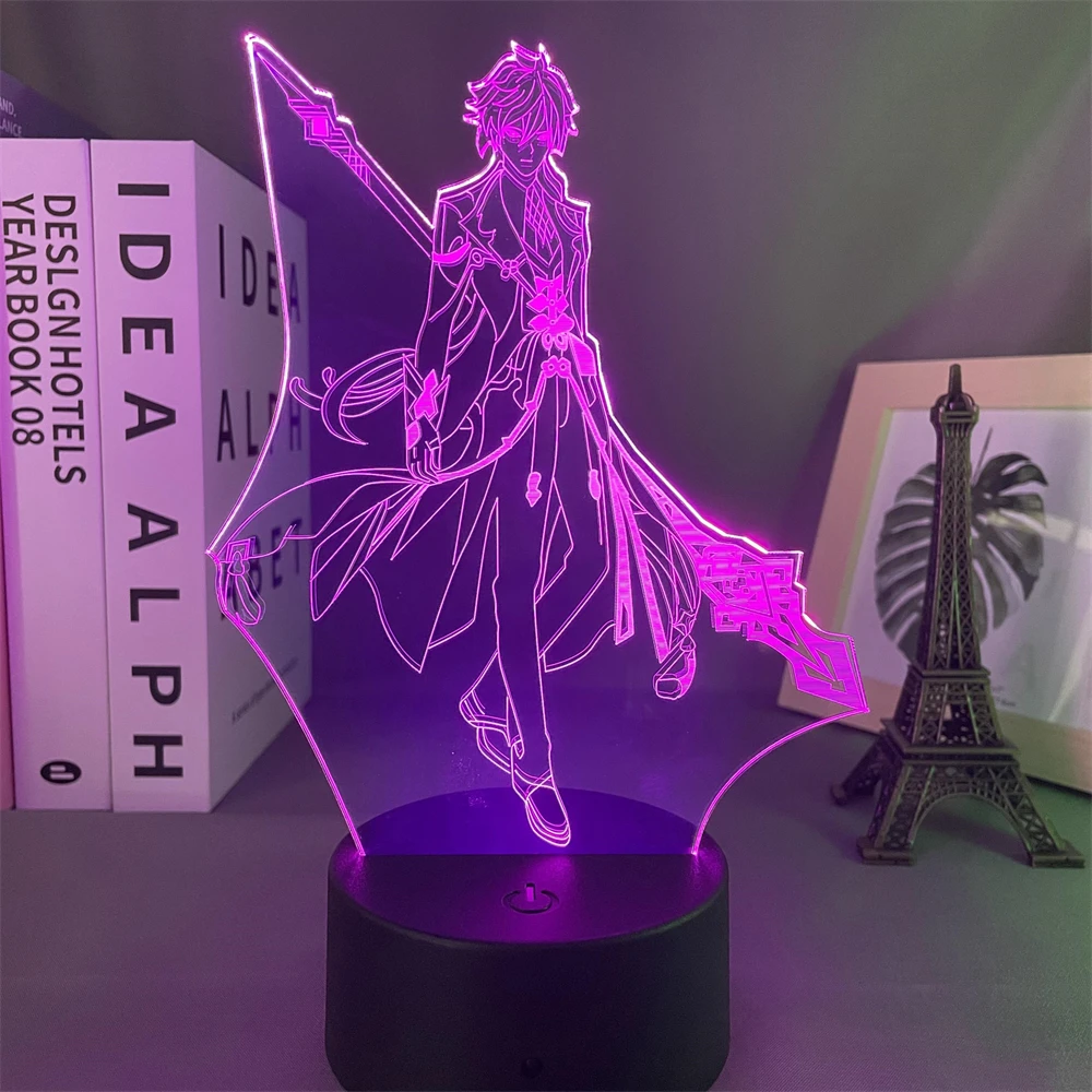 Genshin Impact Game Figure Zhong Li 3D Lamp Led RGB Night Light Birthday Cool Gift For Friend Bed Room Table Colorful Decoration | Лампы и