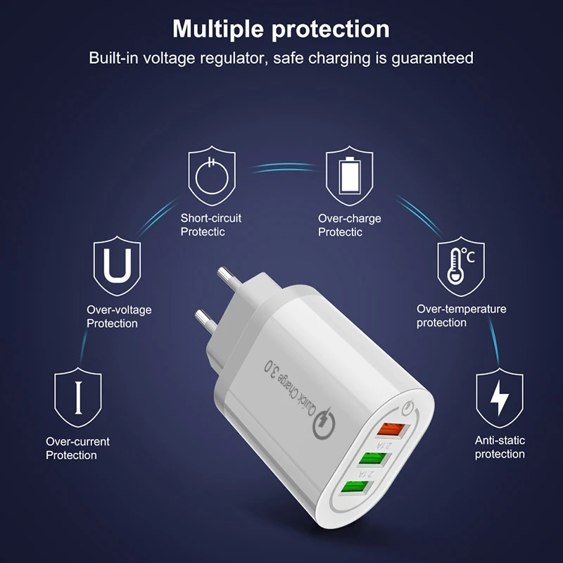 Для iPhone 11 Быстрая зарядка 18 Вт быстрое зарядное устройство 3USB-QC3.0 Быстрая зарядка 3,0 мобильный телефон зарядное устройство для xiaomi 9 huawei samsung