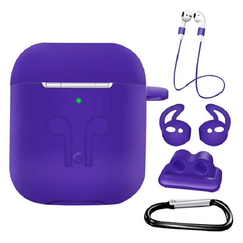 5 в 1 силиконовый чехол для Airpods 1 для Air Pods 2 противоударный водонепроницаемый чехол для наушников аксессуары для Iphone - Цвет: Фиолетовый