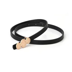 105cm*1.4cm Solid Belt All-Match Women Alloy Three Circles Buckle Jeans PU Waistband Female Thin Band Ladies