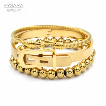 

FYSARA Titanium Steel Gold Ball Bead Bracelets Men Belt Bangles Street Hip Hop Jewelry Accessories