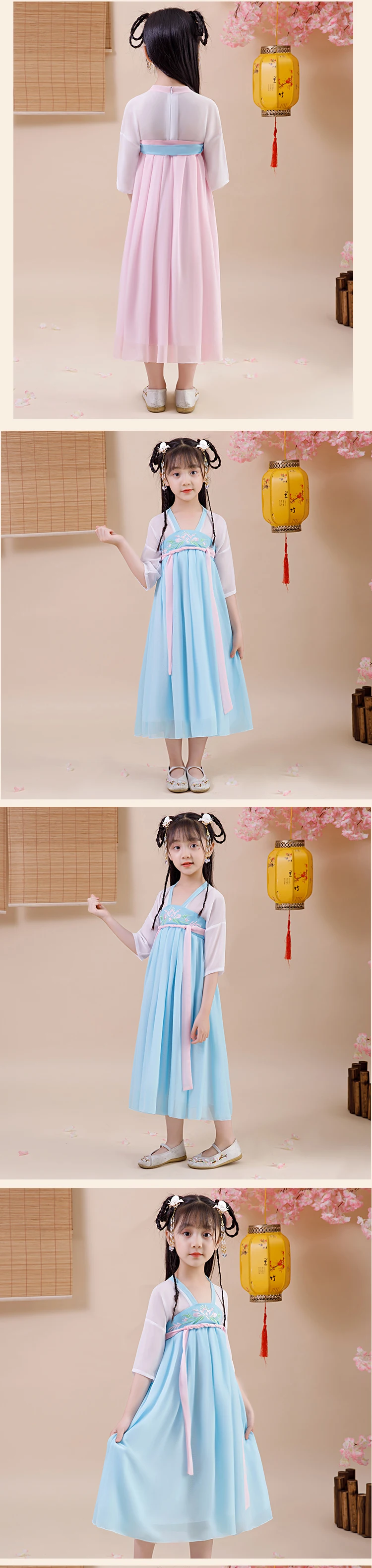 Hanfu платье феи для девочек костюм в китайском стиле детские древние восточные костюмы Классическая танцевальная одежда народный костюм DNV11948