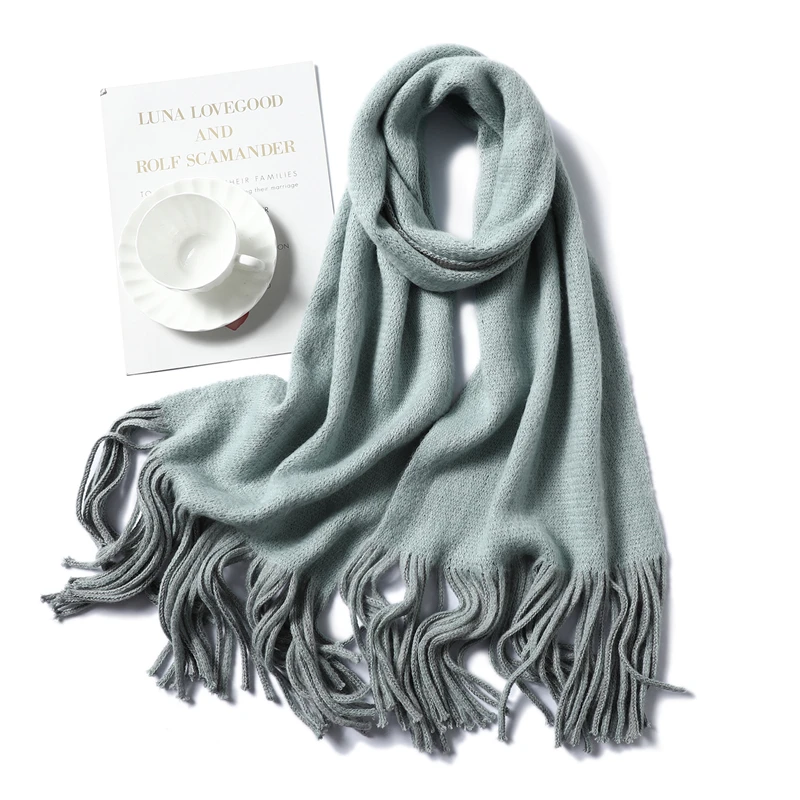 Новые зимние кашемировые шарфы для женщин, модные вязаные толстые теплые шали и обертывания, женский длинный платок-бандана