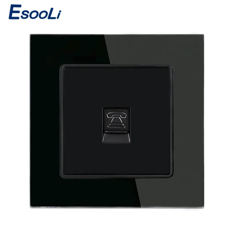 Black Esooli Серый роскошный кристалл стеклянная панель 1 банда RJ11 2 ядра телефонный разъем розетка для стены 86*86 мм - Тип: Black