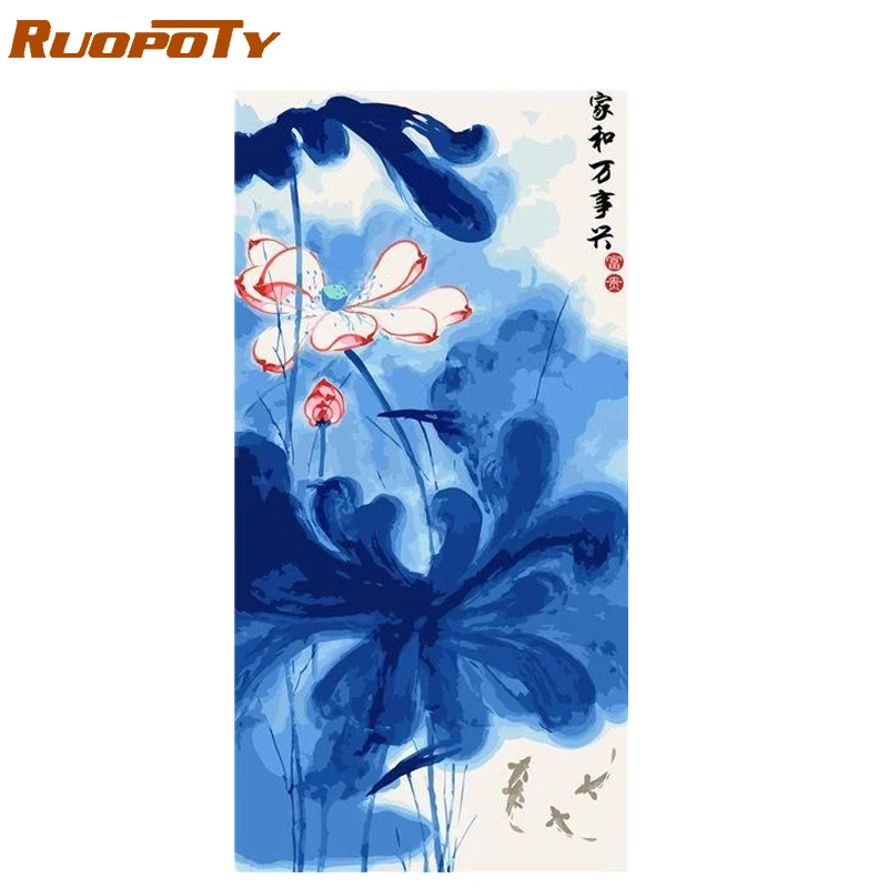 Ruopoty 60x120 см рамка цветы DIY Краска ing по номерам большой размер китайская картина холст Рисование акриловая краска по номерам искусство