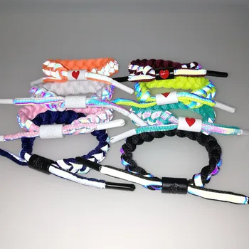 

Holographic Reflective Peach Heart Bracelet Couple Color Changing Bracelet Man and Woman Students Safety Hand-Woven Bracelet Hot