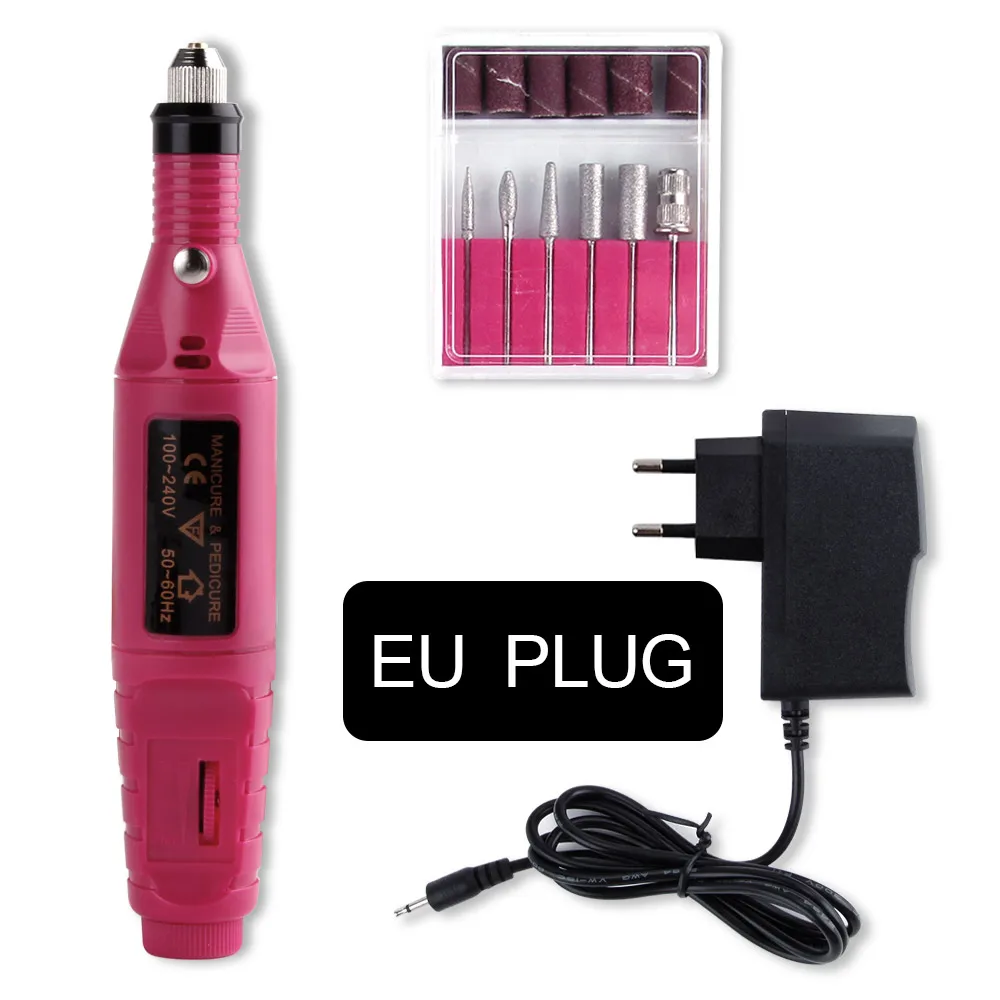 EU Plug Rose Red Маникюрный станок, профессиональный Фрезер для токарного станка, маникюр и педикюр, электрическое сверло для ногтей, фрезы для ногтей, инструменты для полировки - Цвет: EU Plug Rose Red