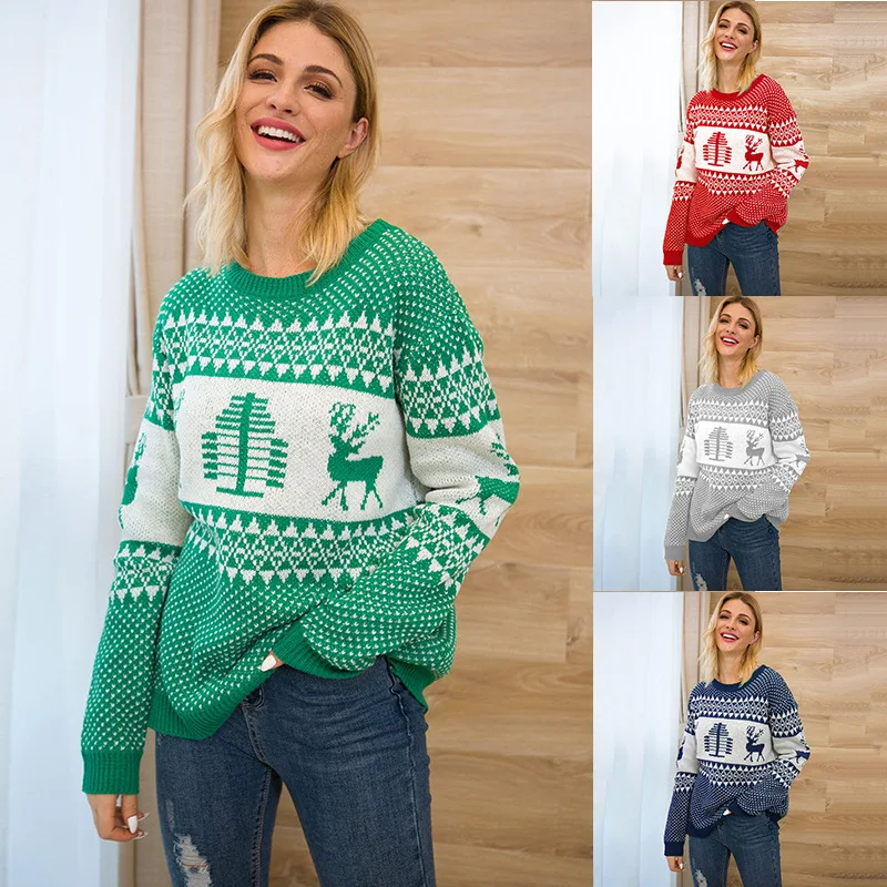 

Autumn and Winter Christmas Sweater Women Snowflake Elk Jacquard Sweater Sweaters for Women Long Sleeve Winter Clothes Women2020