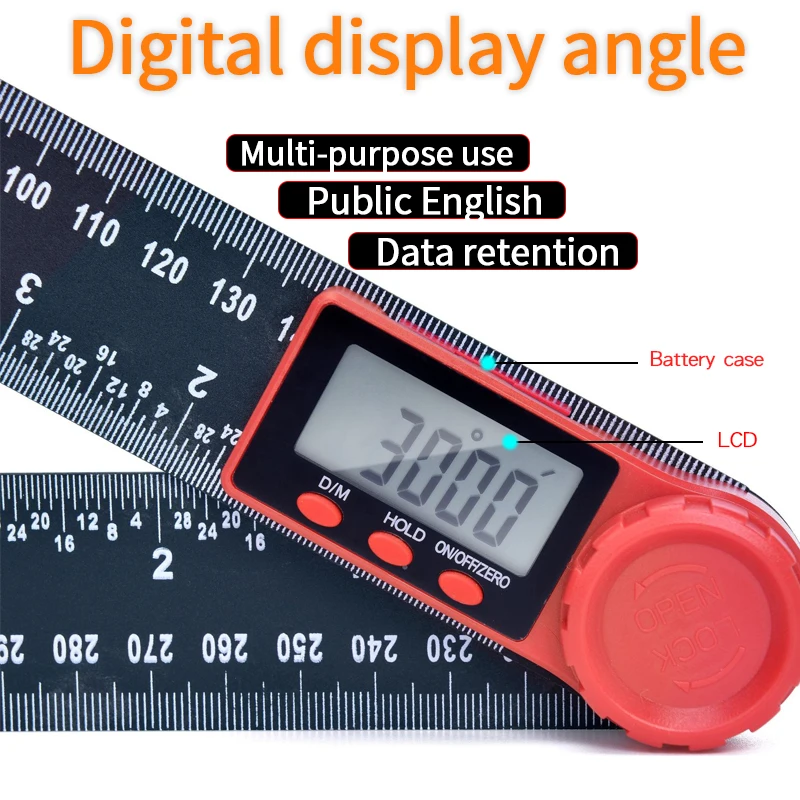 

200mm 300m LCD Digital Angle Ruler Eletronic Protractor Gonimeter Angle Finder Gauge Woodworking Tool Angle Measure Tool