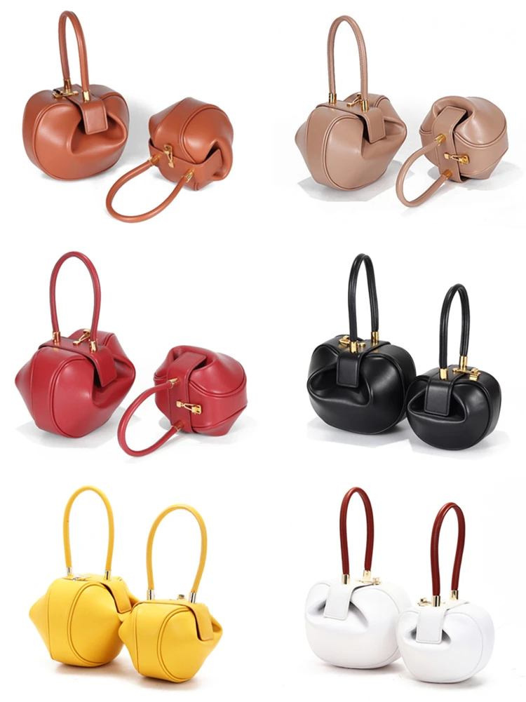 Burminsa Elegant Spherical Cow Genuine Leather Bags Women Small Designer Handbags High Quality Luxury Ladies Tote Bags NEW