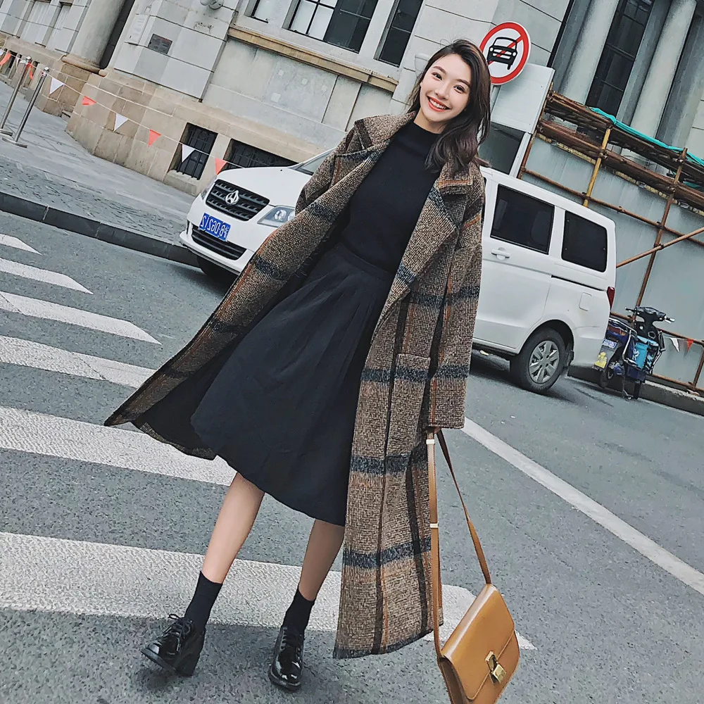 

Photo Shoot 2018 Autumn And Winter New Style WOMEN'S Dress Fashionable Retro British Style Lace-up Waist Hugging Woolen Heavy Wo