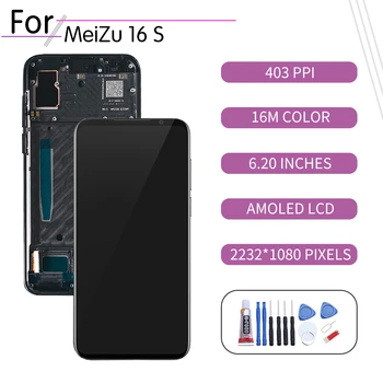 

6.2"Original For MEIZU 16 S LCD Touch Screen Digitizer Assembly For Meizu 16S Display with Frame Replacement 16s Snapdragon 855