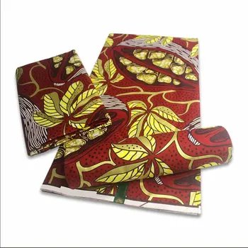 

Ankara African Wax Fabric Block Golden Print With Gold Line Layer Surface New For Sewing Wedding Dresses