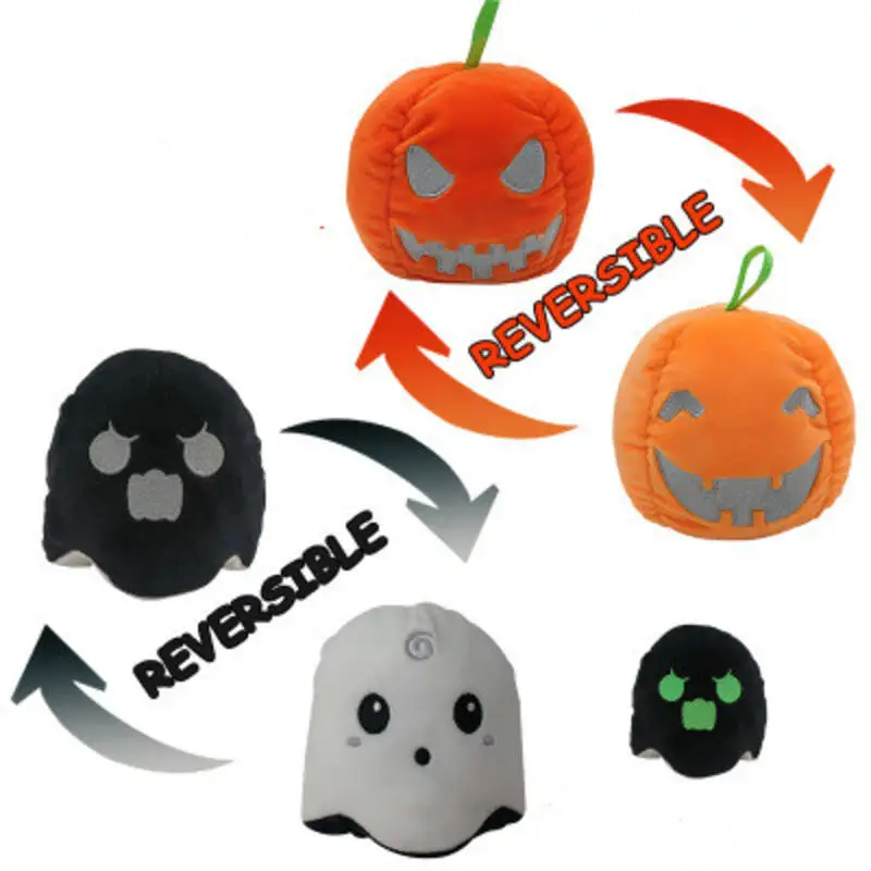 

12cm Cute Flipped Luminous Ghost Doll Soft Double-Sided Expression Reversible Pumpkin Plush Toy Halloween Gift For Kids Hot Sell