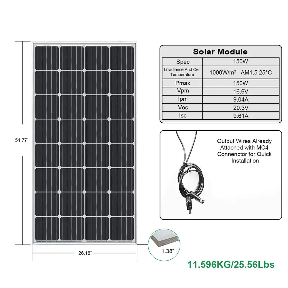 150 ватт 18 вольт солнечная панель для вне сети на сетке большой солнечной системы, жилой дом батарея зарядки мульти-панели солнечный массив