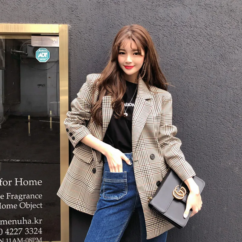 

women blazers and jackets Loose Plaid suit spring new Office lady suit jacket plus size blazer jacket women blazers feminino