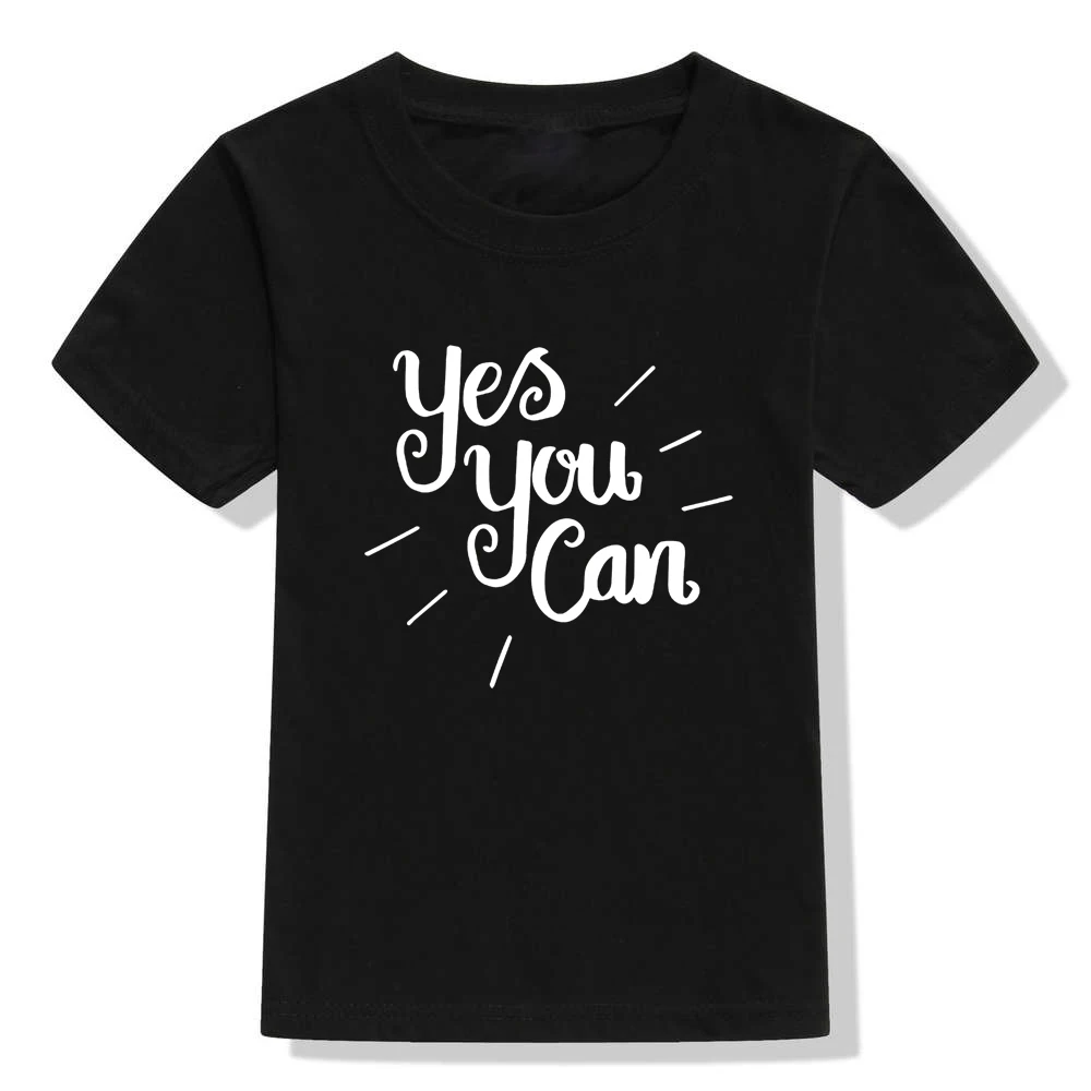 Детская футболка с надписью «Yes You Can» Детская футболка для мальчиков и девочек, одежда для малышей Забавные милые футболки, летняя мода, Прямая поставка