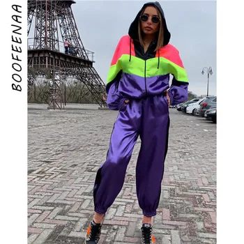 

BOOFEENAA Satin Tracksuit Sweat Suits Women Two Piece Set Top and Pants Winter Fall Outfit Jogging Matching Sets C0-AF42