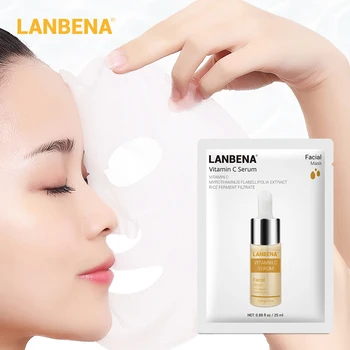 

LANBENA Vitamina C Facial Sheet Mask Whitening Moisturizing Skin Care Face Mask Serum Essence Silk Mask Reduces Spots Face Care