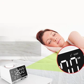 

Phone Charger Clock Radio Bluetooth Speaker Music Bedside Snooze Function Indoor Thermometer Desk Digital Alarm Clock K11
